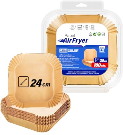 Papel Horno para Freidora de Aire – 100 Unidades | CUADRADAS | De 20-24 CM – Papel Antiadherente para usar Sin Aceite, Papel Air Fryer, Horno y Microondas, Moldes Desechables, Sin BPA. (20-24 cm)