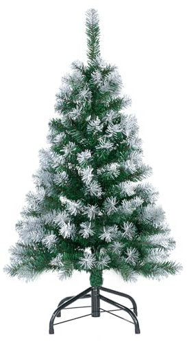 Künstlicher Weihnachtsbaum, 91 cm, grün, Tisch-Weihnachtsbaum mit Beflockung, Schnee, Frost, Spitzen, Metallständer, Mini-Weihnachts-Kiefer für Partyzubehör, Innen- und Außenbereich, Urlaub,
