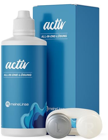meineLinse activ All-in-One Kontaktlinsen Flüssigkeit für weiche Linsen | 1x 360ml + 1 Behälter | Kontaktlinsenflüssigkeit mit extra Plus an Feuchtigkeit