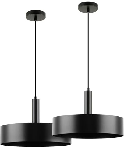 LED Universum - Pendelleuchte Victoria Ø 40cm Metall rund für LED E27 Leuchtmittel max 40W (exklusive) höhenverstellbar bis 150cm Esstisch Wohnzimmer Hängelampe Deckenlampe schwarz 2er Set