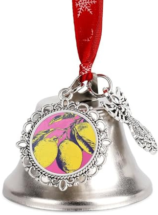Christmas Bell Lemon Style Pattern Jingle Bell with Wing Pendant Christmas Ornament Metal Vintage Bells Christmas Tree Hanging for Holiday Party Decoration