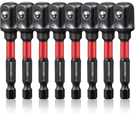 Geinxurn 8Pcs Impact Socket Adapter Set,1/2 Drive Square, 3 Inches Extension Bit Socket Driver Set, Adapt Your Power Drill to High Torque Impact Wrench