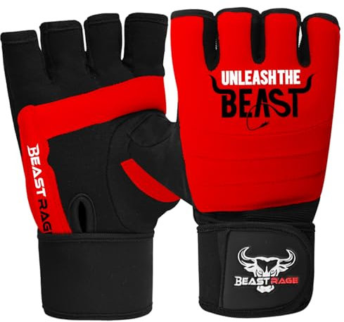 BEAST RAGE MMA guanti da boxe karate medi, per uomini e donne, Punch Bag Taekwondo Half Finger Kickboxing Sparring Martial Arts Boxing Training Gloves (rosso, L)