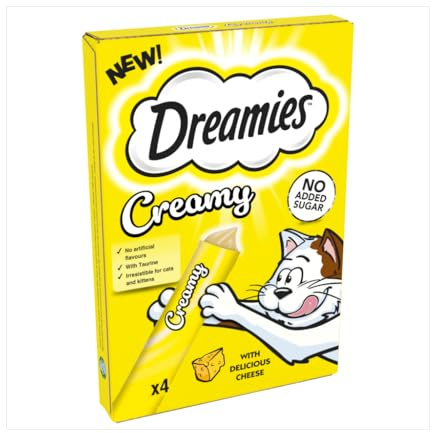 DREAMIES Creamy Käse Cremige Leckerlis für Katzen mit Käse Multipack 4 x 4 x 10g (16 Portionen)