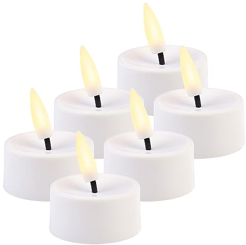 Britesta LED Kerzen mit Timer: 6er-Set LED-Teelichter mit nachgebildetem Docht und Timer (Kerzen-Teelicht, ohne Flamme, 3D)
