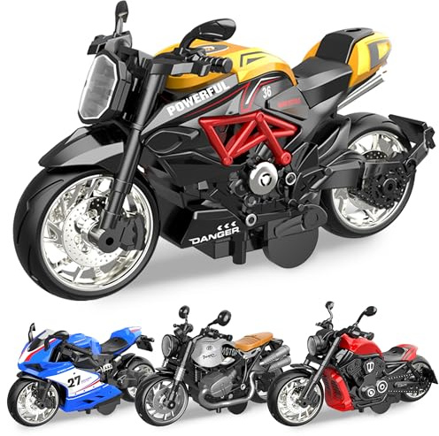 4 Pack Friction Powered Alloy Metal Motorcycle Toys, 1:12 Scale Pull Back Toy Cars for Kids Playing, Diecast Collection Gift for Man, for Birthday Christmas Anniversary Present