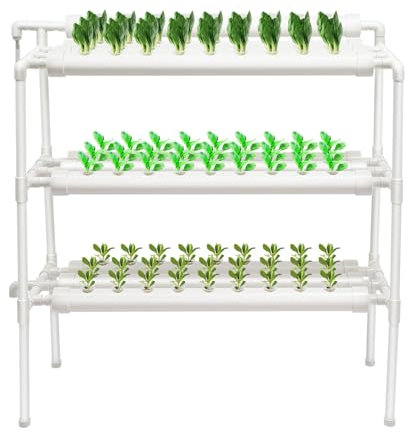 OUKANING Sistema di coltivazione idroponica a 1/3 strati, Indoor Garden Hydroponics Growing System PVC, risparmio d'acqua (tipo C: 3 strati, 90 fori)