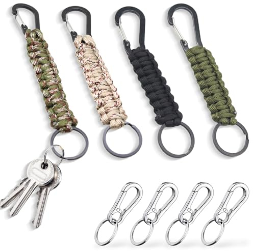 FENQURO 8 Pcs karabiner schlüsselanhänger, Schlüsselanhänger Karabiner Personalisiert Karabinerhaken D Ring Schlüsselband Schlüsselring für Motorrad Auto Camping Wandern Männer Frau Kinder