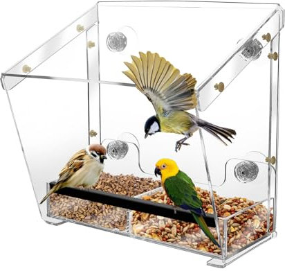 Window Bird Feeder with Suction Cups 21×20cm Large Size Clear Acrylic Bird House Detachable Birds Feeding House Outdoor Birds Food Tray, as a Bird Watching Gift for Elderly Grandpa Grandma