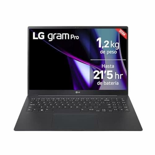 LG gram 16Z90T-G.AD88B Portátil 16 Pulgadas, WQXGA IPS, Intel Core Ultra7, 3GB RAM, 1TB SSD, 1.199 g, Antirreflejo, Batería hasta 22.5h, Windows 11, Negro