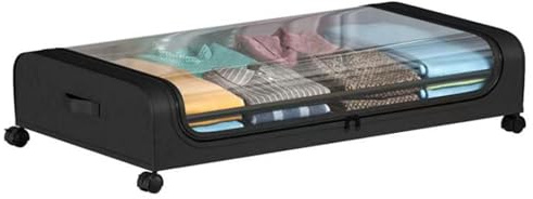 LMSAWK Organizador Armario Canape con Ruedas, Gran Capacidad Cubo de Almacenaje Bajo la Cama, Marco Metálico Caja Bajo Cama, para Ropa, Ropa de Cama, Zapatos, Negro