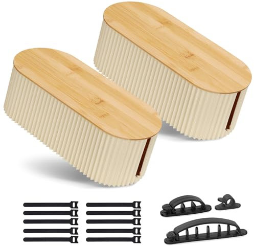 CRROEL Cable Management Box,Desk Cable Tidy Box 2 Sets of Cable Storage Cable Organizer,for Power Strips or Surge Protectors,for Office Home (White)