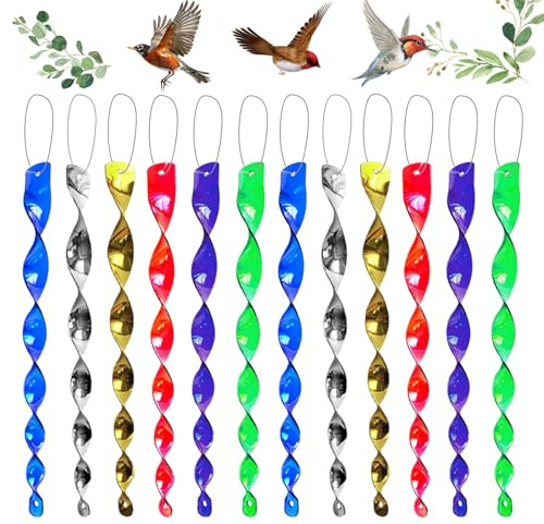 LUMOOM Lot de 12 répulsifs réfléchissants en spirale - Décoration de jardin - Pour balcon et jardin - Protège la maison et les biens des oiseaux - Multicolore