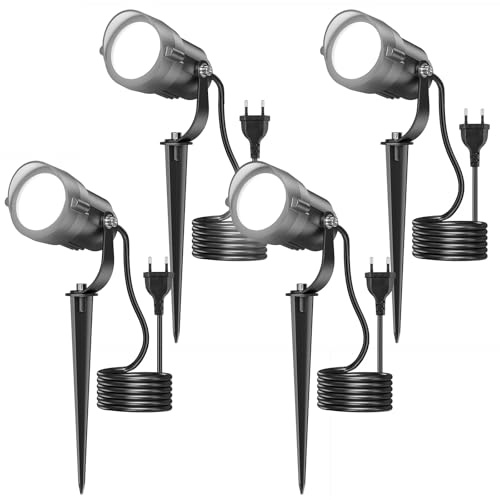 HIBOITEC 12W Gartenbeleuchtung mit 1,5m Kabel 1320LM Gartenstrahler | IP65 Wasserdichte Gartenbeleuchtung mit Strom, 270° Schwenkbar Kaltweiß Gartenlampen für Draußen Haus Hof Terrasse, 4 Stück