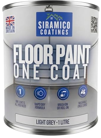 SIRAMICO COATINGS One Coat Anti-Slip Floor Paint | 1 Litres | 5 Modern Colours I Waterbased, Quick Drying Formula | White, Black, Greys (Light Grey, 1 Liter)