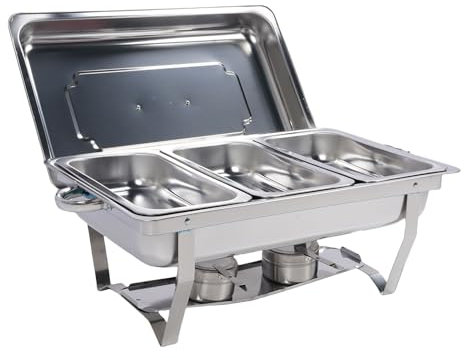 Ausla Set di Chafing Dish in Acciaio Inossidabile Buffet Scaldavivande da Buffet Pieghevole per Catering Scaldavivande per Feste con Padella per Acqua, Coperchio e Supporto Pieghevole (Tripla
