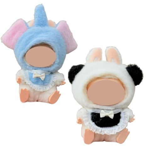 EIH1 2 Pcs Forme de Dessin Animé Vêtements de Poupée,Accessoires de Poupée,Costumes Lanubu en Peluche avec Capuche et Bavoirs,Cadeaux pour Garçons,Filles, Enfants (Panda Rouge + Dumbo)