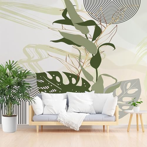 Papier Peint Panoramique Feuilles De Palmier Plantes Peintes 150x105cm(L x H) Papier Peint Intissé Décoration Murale Moderne – Tapisserie Décorative pour Chambre Salon - Arcs Geometrique