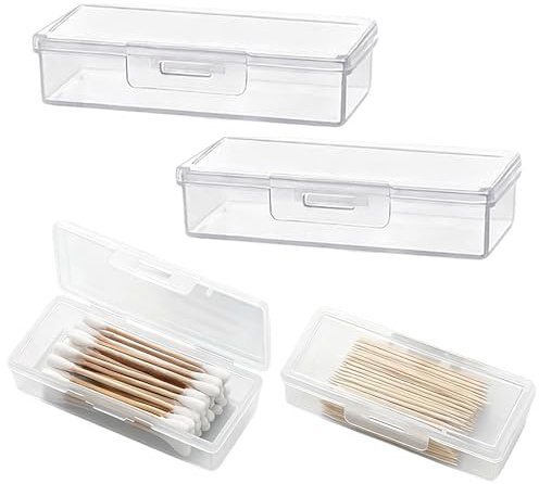 4PCS Transparent Cotton Swab Holder for Travel, Portable Refillable Plastic Storage Box with Lid - Dustproof Dispenser for Cotton Buds, Toothpicks, Q-Tips | Reusable Toiletry Organizer for Bathroom