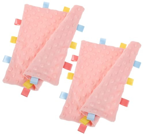 Manta Consoladora Sensorial Relajante Cuadrada 2 Piezas 25x25 Cm | Rosa, Poliéster y Algodón, Diseño con Etiquetas Coloridas, Pack para Ñiño Niño