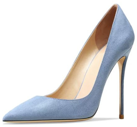Wtharosa Zapatos de Corte Mujer de Ante Punta Afilada Tacones de Aguja Slip On Confortable Plantilla Amortiguadora Tacones Altos Zapatos de Noche para Boda y Uso Diario,Sky Blue,37 EU