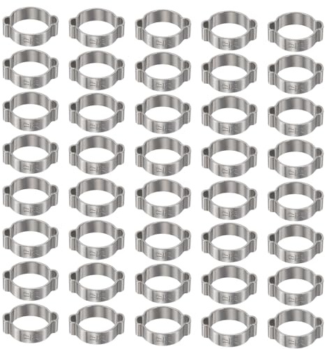 sourcing map 40pcs Double Ear Hose Clamp 17-20 mm 304 Stainless Steel Hose Clamp Double Ear O Clips Crimp Rings for Fuel Line Pipe Tube Fitting Connections, Silver