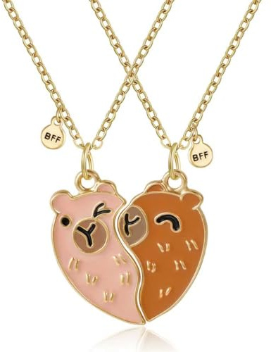 HANRESHE Brown Capybara Best Friend Necklace Heart Bff Necklace For 2 Cute Capybara Friendship Necklaces Animal Best Friend Jewelry Gift