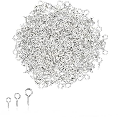 Libenxue 300PCS Silver Metal Eye Pins, Mini Screw Hooks Eyelets for Jewellery and Decoration, Screw Pins Hooks (8mm+10mm+12mm) (Silver)