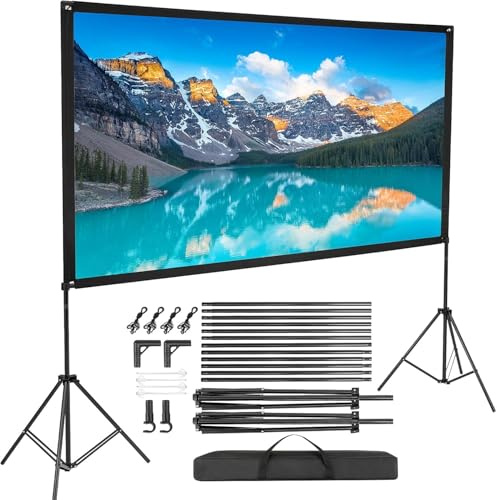 ARATERVIO 120 Zoll Beamer Leinwand mit Stativ Outdoor, Tragbare Projektor Leinwand 16:9 4K HD Faltenfrei, Leichte Kinoleinwand Indoor & Outdoor mit Tragetasche für Garten, Heimkino, Präsentation