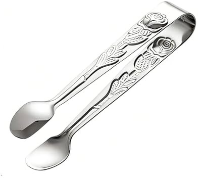 4 Inch Mini Rose Sugar Tongs Stainless Steel Serving Tongs for Tea Coffee | Elegant silver finish with delicate embossed detail; ideal for buffets, weddings and appetizers; sturdy build for daily use