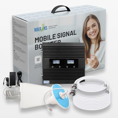 NIKRANS Amplificador 4G para Banda 7/20 - Amplificador de Señal 4G/LTE (800/2600 MHz, hasta 250 m²) - Repetidor 4G LTE - Compatible con Orange, Movistar, Vodafone, etc.
