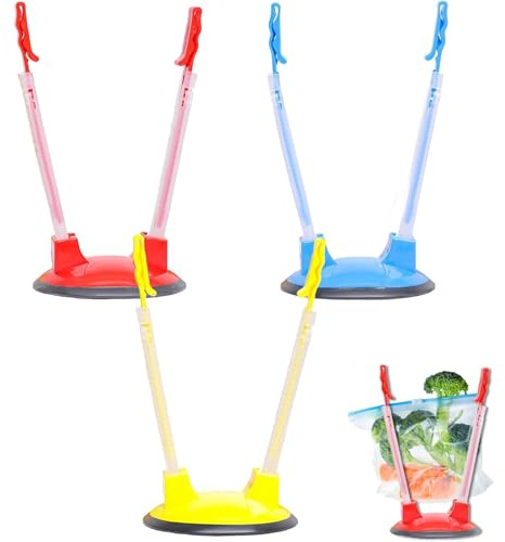 3 Pcs Food Bag Holder Set: Adjustable Plastic Bag Holder Stand for Freezer Bags, Food Prep Bags & Storage Bags. Easy Fill Baggy Rack Holder