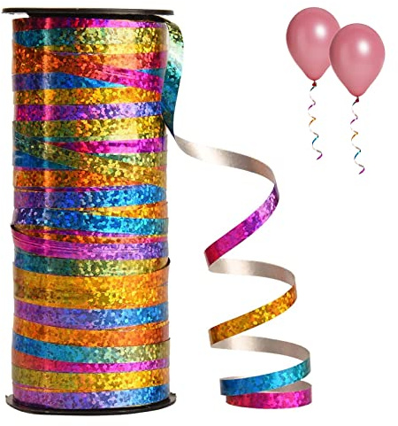 Cinta Rizada Arcoíris 100 Yardas, Cinta para Globos y Envoltura de Regalos, Cinta Decorativa Brillante para Fiestas, Navidad y Manualidades DIY