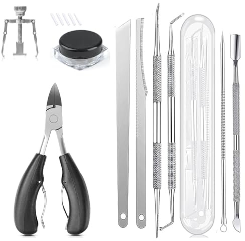 Kit Corrector para Uñas Encarnadas Profesional, Pedicura Completa de Acero Inoxidable, Corrector de Palanca Ajustable, Cortaúñas Grueso con Hoja Curva, Levantaúñas Doble, Lima, Cuidado Podológico