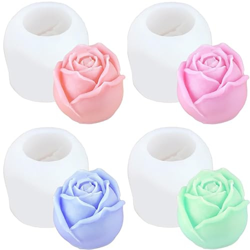 pekifaves 4PCS moldes de silicona para velas con forma de rosa, moldes de silicona para velas con forma de flores, rosa en 3D