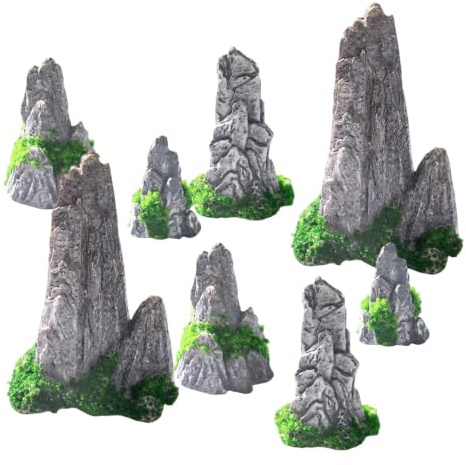 8 Pièces Decoration Aquarium Texture Simulée Accessoire Aquarium Rocaille | Montagne Artificielle Miniature Faux Rocher Hauteurs Variées Jardin Zen pour La Décoration Sous Marine et Table