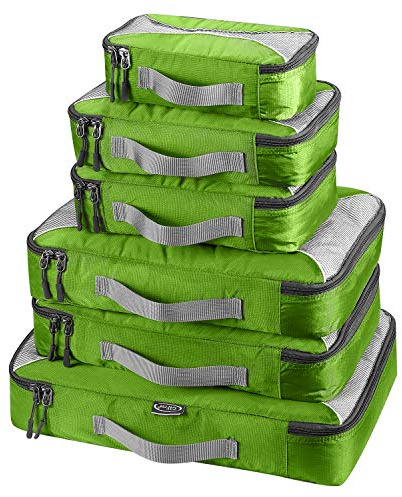 G4Free 4pcs/6pcs/7pcs Packing Cubes Suitcase Organiser Packing Bags Luggage Organiser Value Set for Travel Home Storage ((1S+2M+2L+1XL)-6PC, Green)
