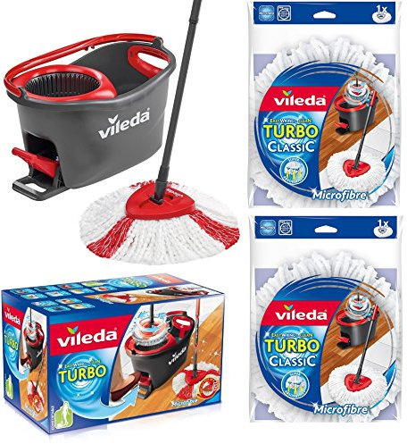 VILEDA Turbo EasyWring & Clean complete set, mop with bucket and power spinner, plus two replacement heads, turbo classic