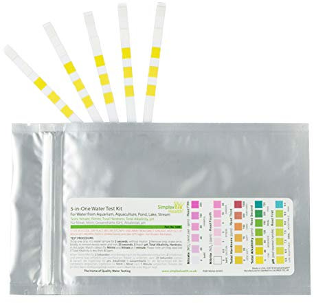 SimplexHealth Wassertest 5-in-Einem (5 Teststreifen) Testet Ihr Wasser auf Nitrat & Nitrit, Gesamthärte (GH), pH & Alkalinität