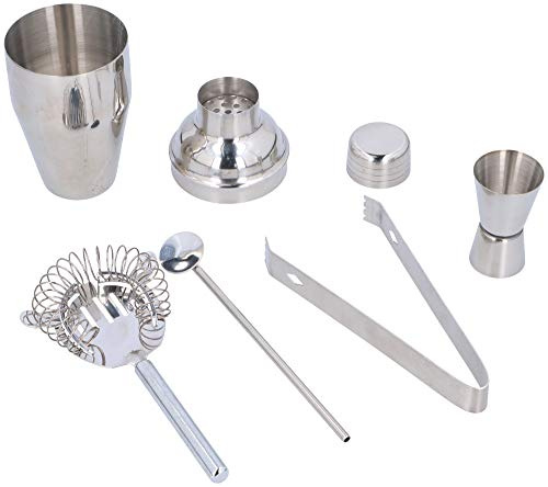 Alpina – Set/Juego de cóctel de 5 piezas (coctelera de, seib, vaso medidor, pinzas de cubitos de hielo, varilla/cuchara) -Inox/Inoxidable
