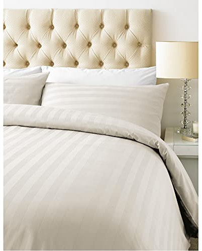 Luxurious 800 Thread Count Cotton Rich Satin Stripe Duvet Bed Cover with Housewife Pillowcases | 800 TC Hotel Striped Bedding (Double, Cream)