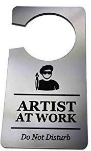OriginDesigned Artist At Work, Do Not Disturb - Generic Silver, Room, Door Hanger Sign, Ideal for use in the home or art studio
