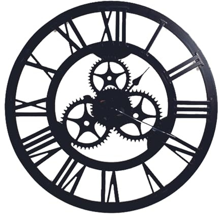 HOME DECO FACTORY Ho2926 - Orologio ingranaggio 70 cm Deco Murale Orologio, Legno, MDF, Nero, 70 X 3,5 X 70 cm