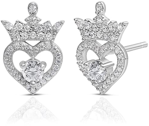 Disney Prinzessin Sterling-Silber 925 Zirkonia Geburtsstein Tiara Ohrstecker Offizielles Lizenzprodukt