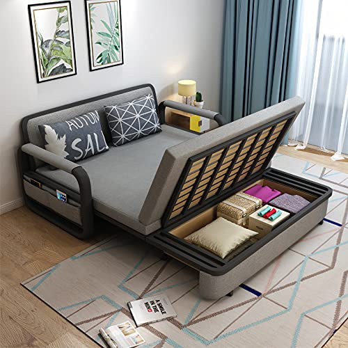 UNICORN FURNITURE 2 Seater Sofa Bed with Storage – Convertible Pull Out Sofa Bed, Reclining Sleeper Couch for Living Room, Guest Room, Office & Small Spaces, Foldable Sofa Bed (Grey/Black)