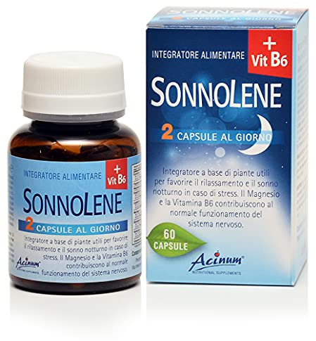Sonnolene Acinum Integratore per Rilassamento e Sonno Notturno con Magnesio e Vitamina B6 60 Capsule
