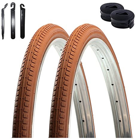 2 x Kenda K-142 Fahrradreifen Fahrradmantel Braun 40-635 (28 x 1 1/2) + 2 x Schläuche AV inkl. Reifenheber