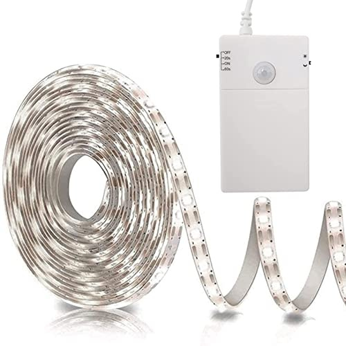 ZAIYW 2M LED Strip Bewegungsmelder Batteriebetrieben mit 2 Modi (Weiß) | 60 LED Lichtband Bewegungssensor Batterie, LED Nachtlicht Automatischem Abschalttimer für Schränke, Treppen, Küche, Betten