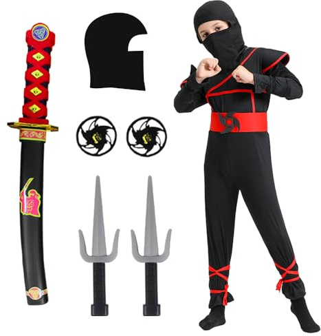 skyllc Costume Ninja pour enfants, costume de ninja pour garçon avec accessoires, idéal pour Halloween, Noël, les carnavals et les fêtes d'anniversaire,Taille XL