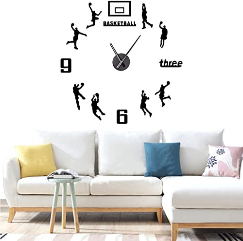Yolistar Reloj de Pared Grande para Jugar al Baloncesto, Reloj de Pared 3D, DIY Reloj de Etiqueta de Pared Dormitorio, Habitación de Niños, Decoración de Oficina (Negro 27Inch)